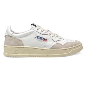Autry Medalist Bicolor Mid Low Top Sneakers in Beige and White